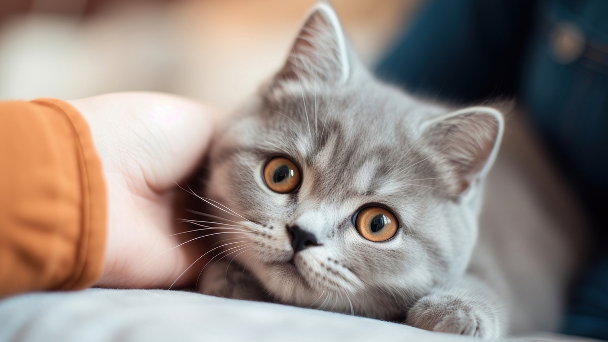 Cat seeing his owner